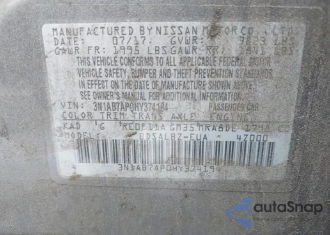 2017 Nissan Sentra S из США, поврежденный, VIN 3N1AB7AP0HY374194